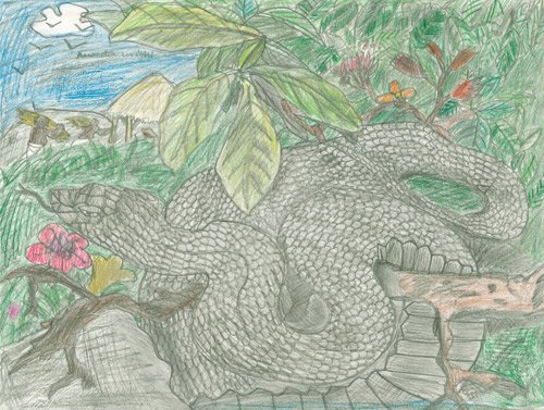 Kids can submit artwork to win free prizes in REPTILES every month. Pictured is a water moccasin by Amanda Wright of Brandon, Fla.