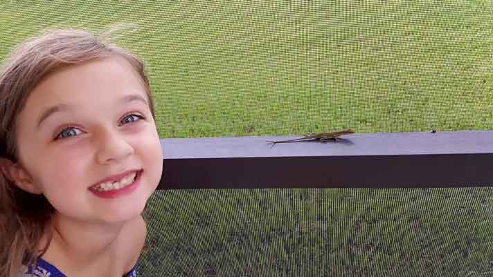 green anole released by this happy girl